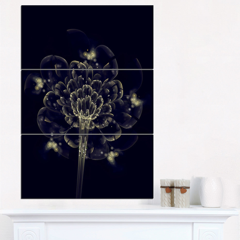 "Dark Yellow Digital Fractal Flower" Metal Wall Art, 3 Panels, 28"x36"