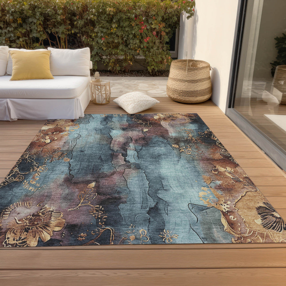 Machine Washable Indoor/Outdoor Chantille ACN1869 Blue 8' x 10' Rug