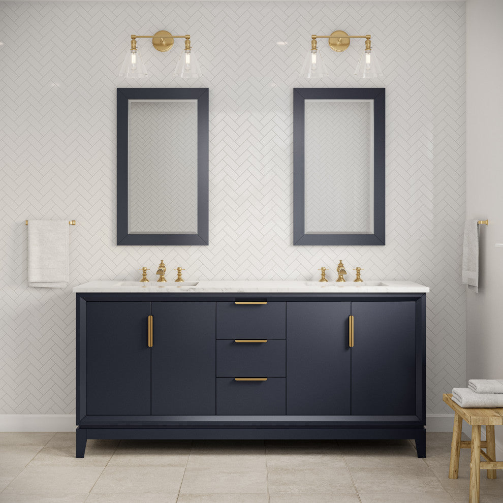 Elizabeth 72" Double Sink Carrara White Marble Vanity, Monarch Blue
