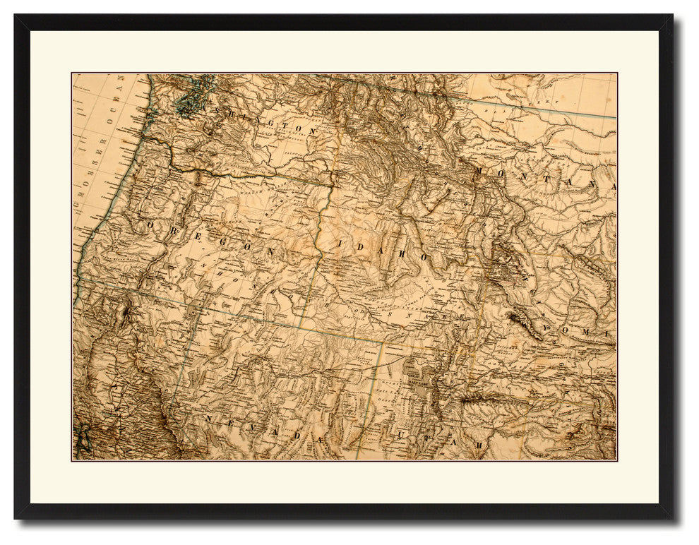 Us Pacific Northwest Vintage Antique Map Wall Art, 28"x37"