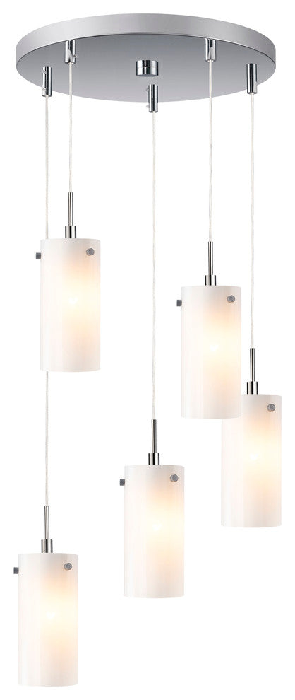 Tube Multi-Light Pendant Cluster, Satin Nickel, Faux Opal Cylinder