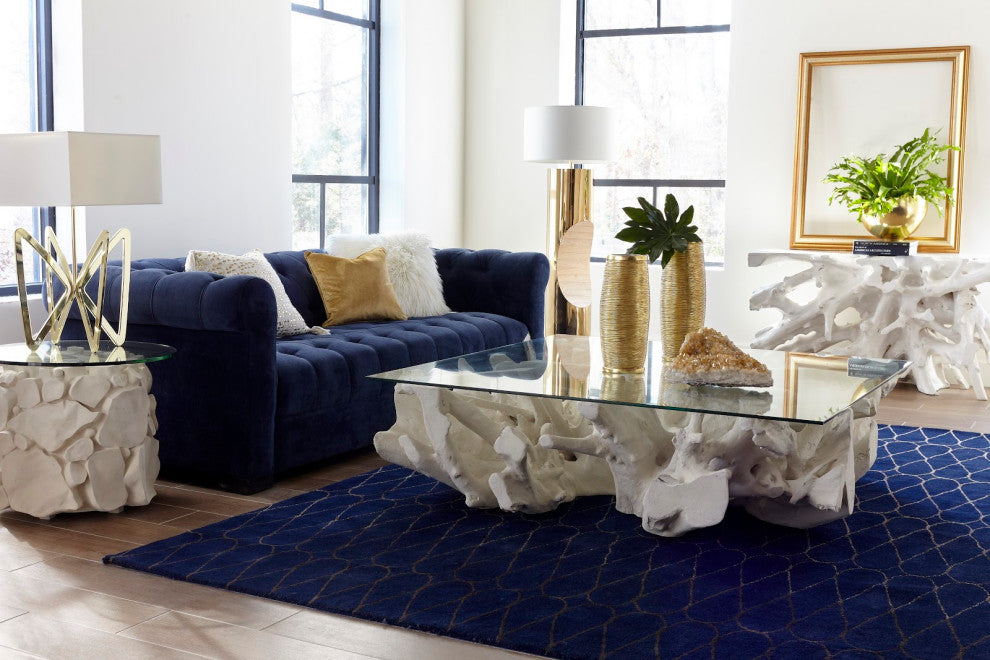 Cast Root Coffee Table, Roman Stone, With Glass