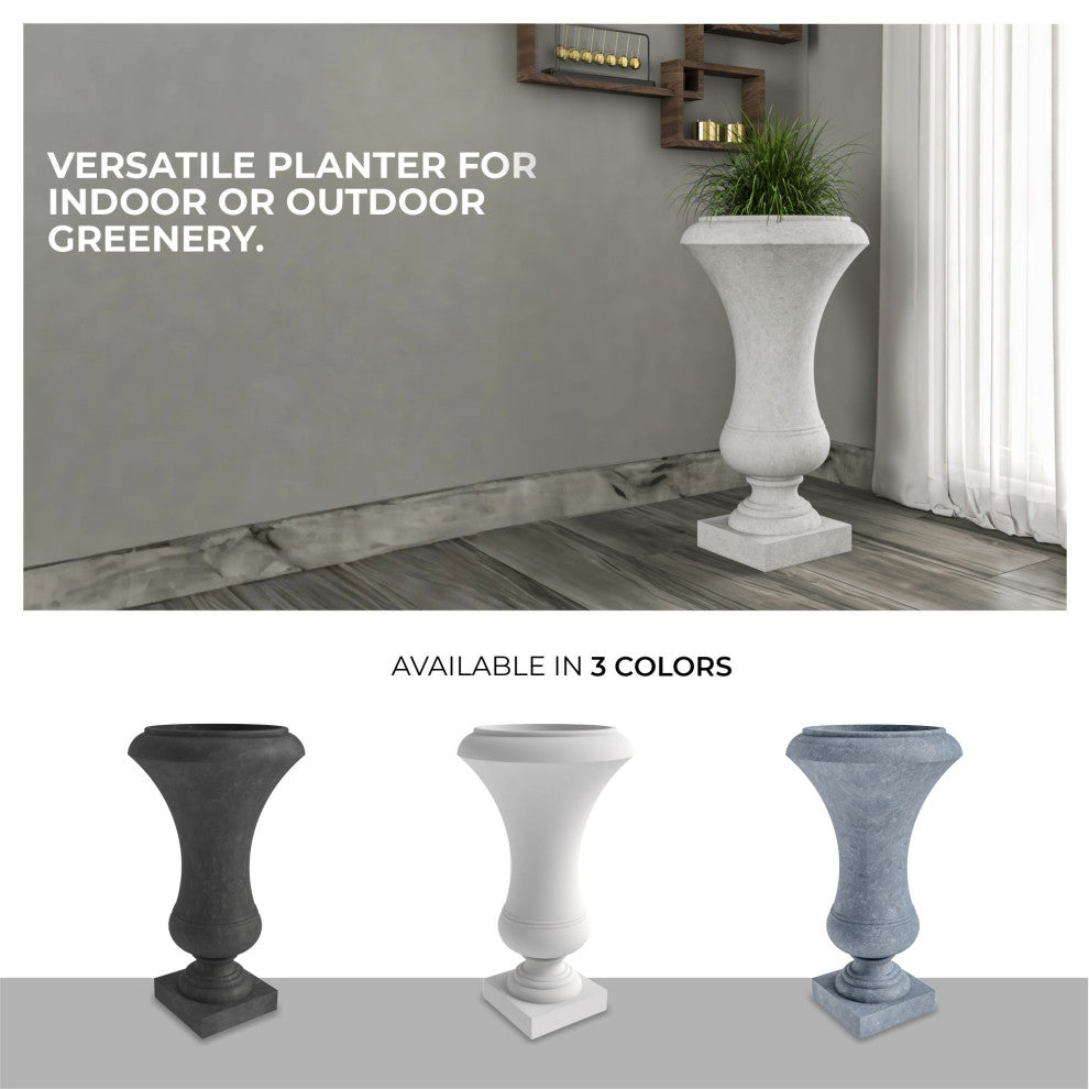 Daisy Fiberstone Urn Planter for Indoor and Outdoor, White