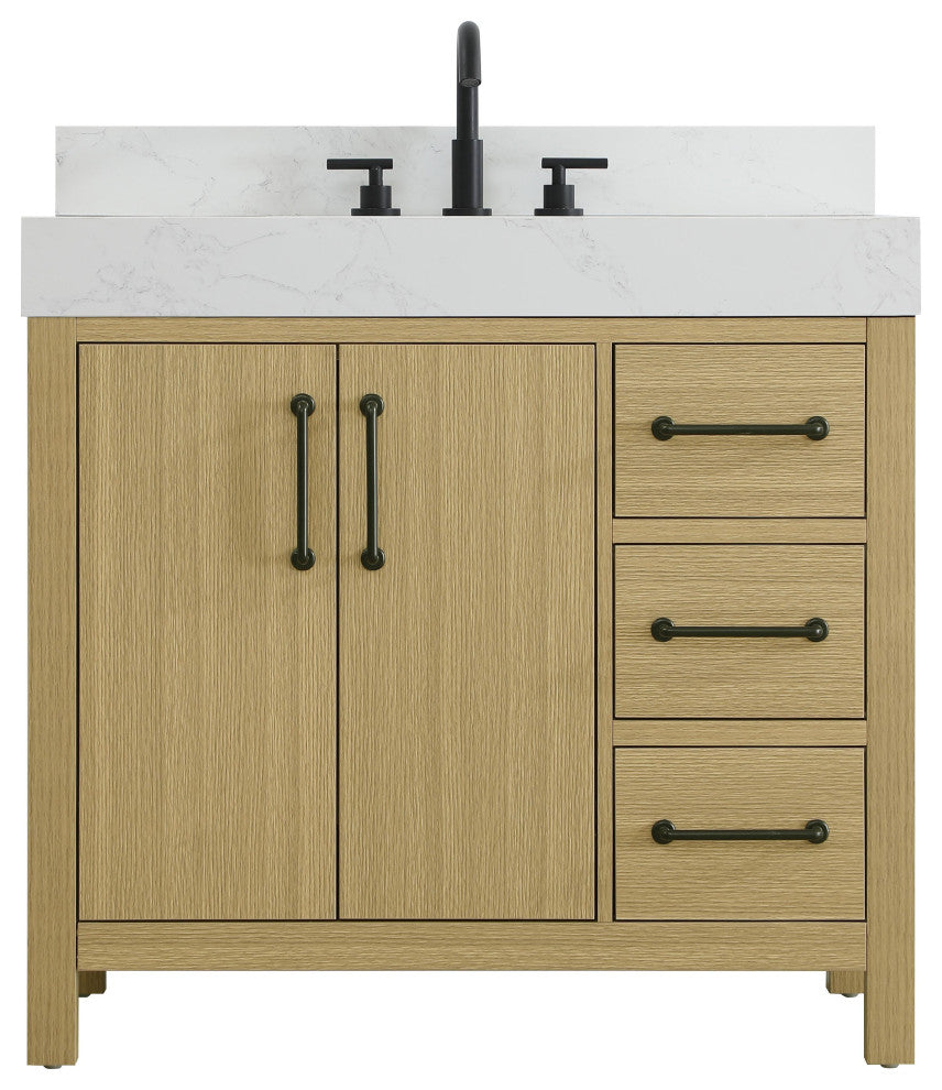 Home Living 36" Single Bathroom Vanity, Honey Brown With Backsplash