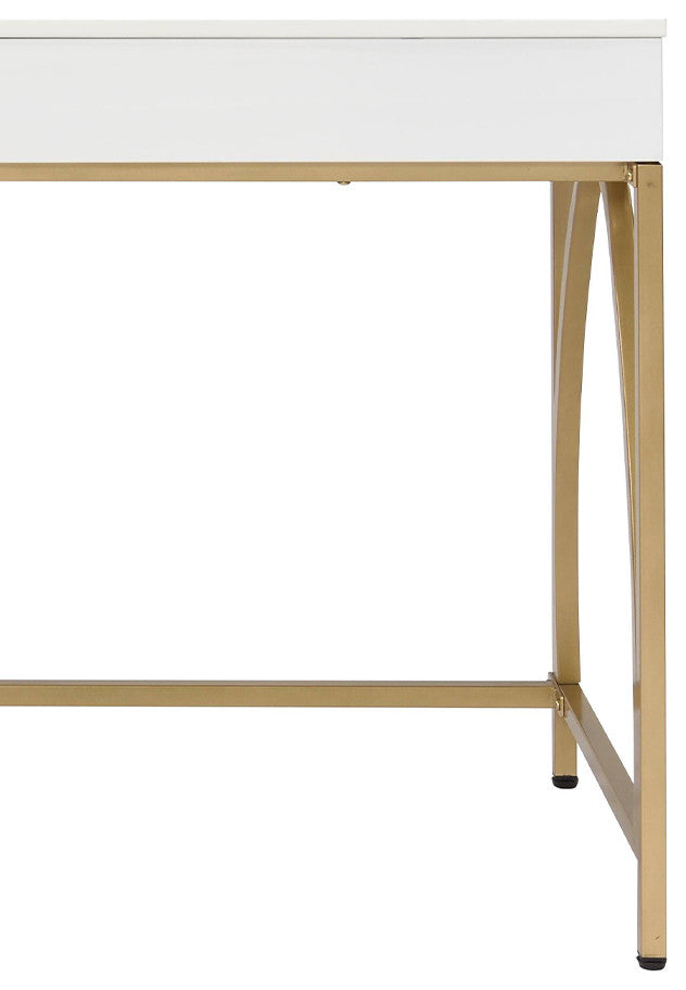Acme Lightmane Vanity Desk, White High Gloss/Gold Finish