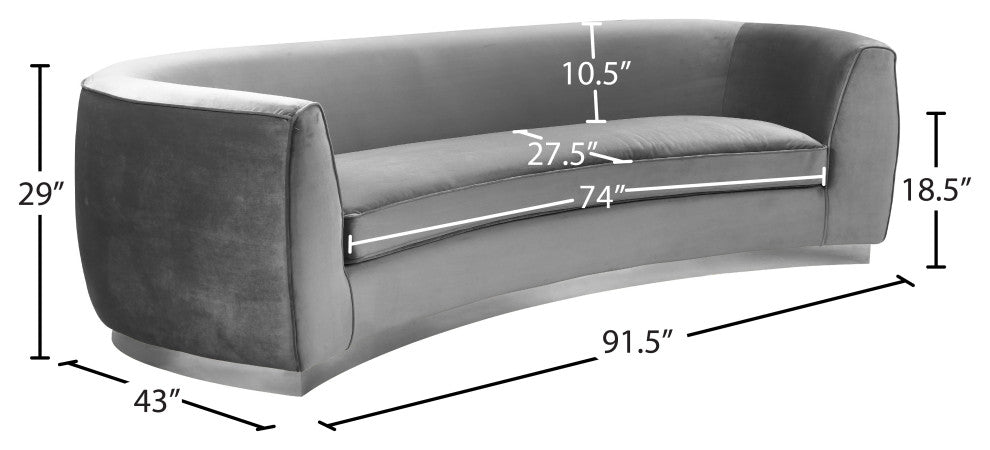 Julian Velvet Upholstered Sofa, Gray, Chrome Base