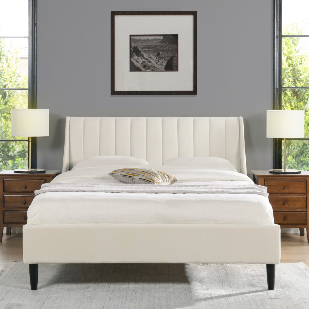 Jennifer Taylor Home Aspen Channel Tufted Headboard Platform Bed, Cloud White Performance Velvet, Queen