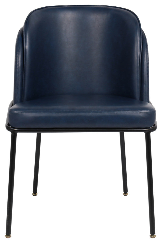 Jagger Vegan Leather Upholstered Dining Chair, Set of 2, Navy, Matte Black Finish