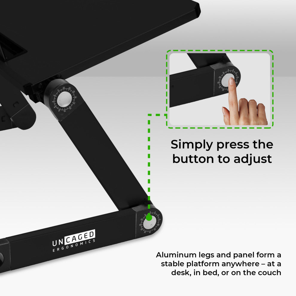 WorkEz Light Adjustable Height/Angle Ergonomic Laptop Cooling Stand, Black