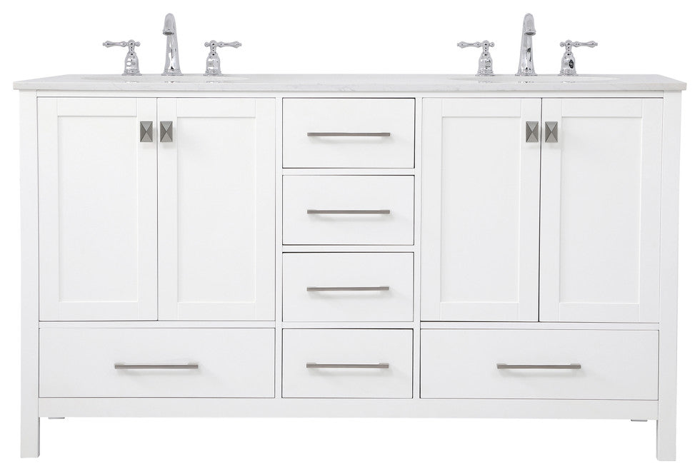 White 60" Double Sink Bathroom Vanity