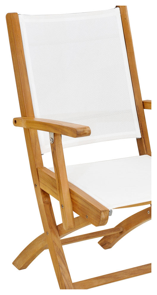 Teak Wood Miami Folding Arm Chair with Batyline Sling, Set of 2