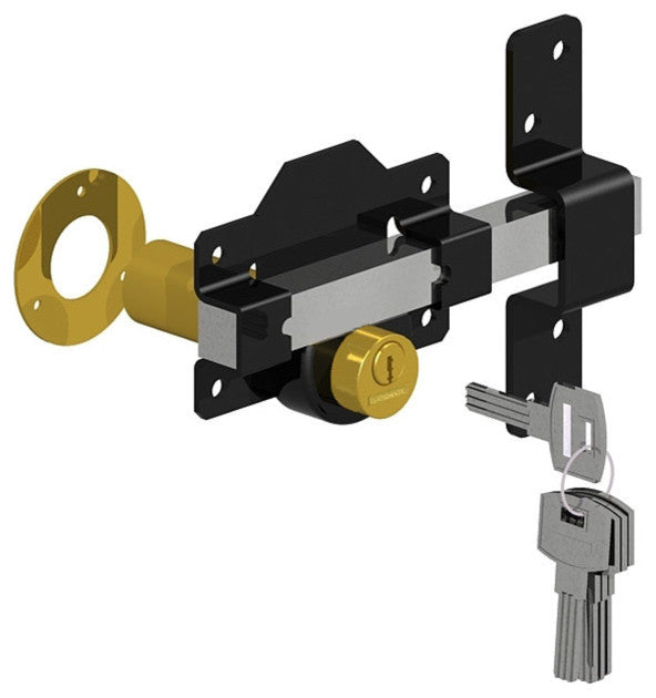 Double Cylinder Rim Lock, Black/Stainless, 2 3/4", Double Cylinder