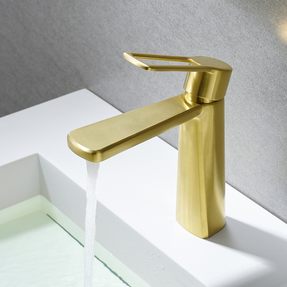 Paula Single Hole Single-Handle Bathroom Faucet, Brushed Gold