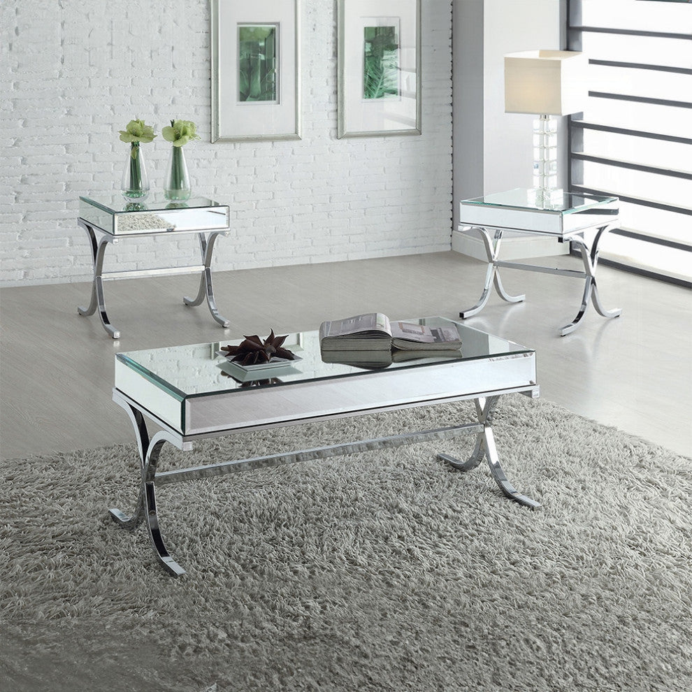 Yuri End Table, Mirrored Top and Chrome