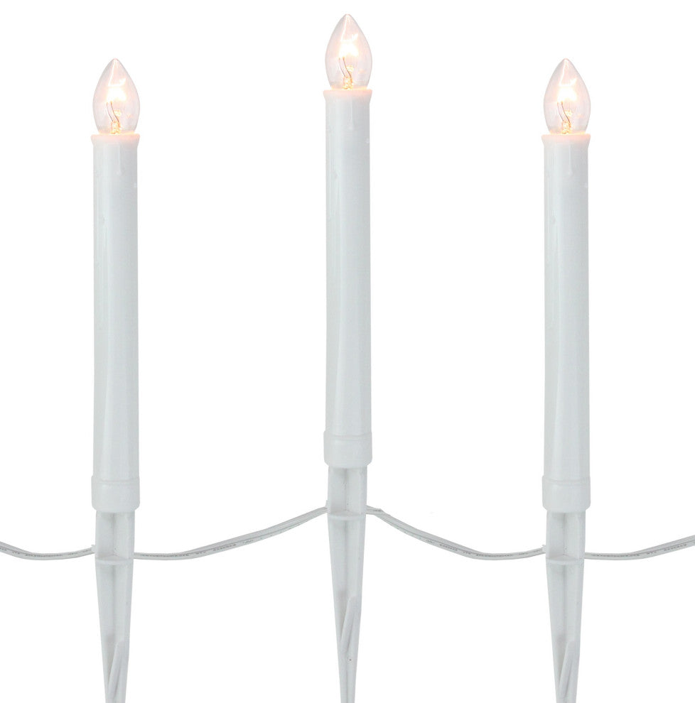 Set of 10 White Lighted C7 Candle Christmas Pathway Markers, 8", Clear Lights
