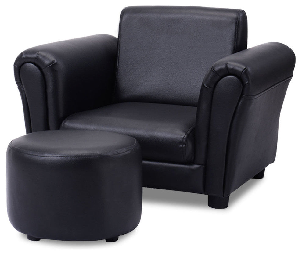 Costway Black Kids Sofa Armrest Chair Couch Children Toddler w/ Ottoman