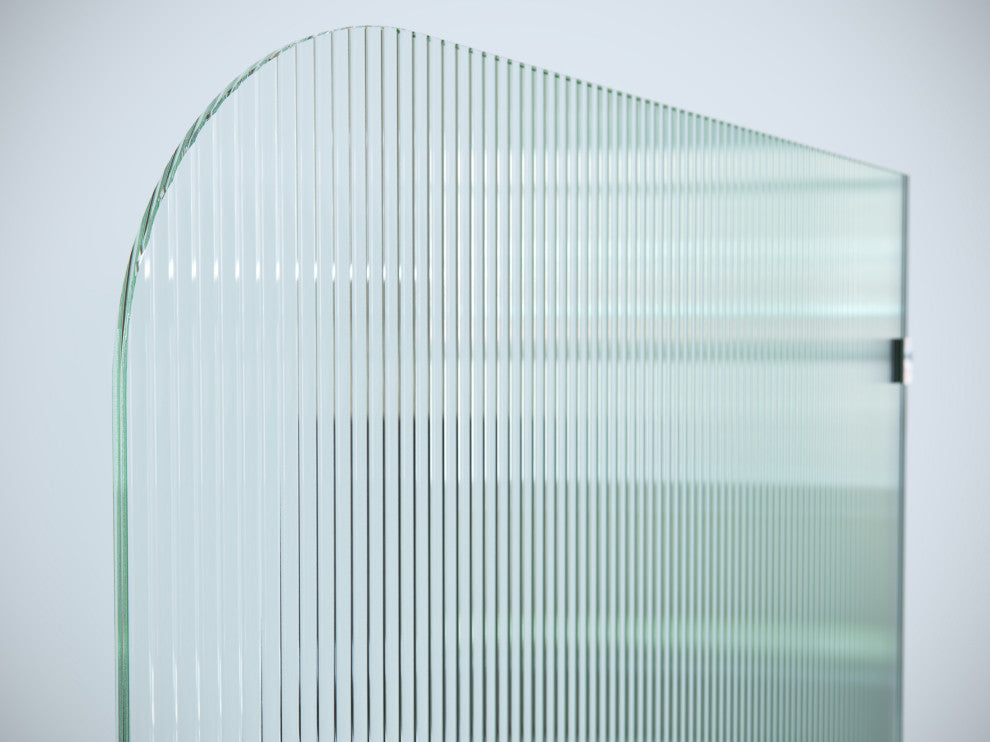 40"x78" Frameless Shower Door, Single Fixed Panel Fluted Radius, Matte Black, 40" Right