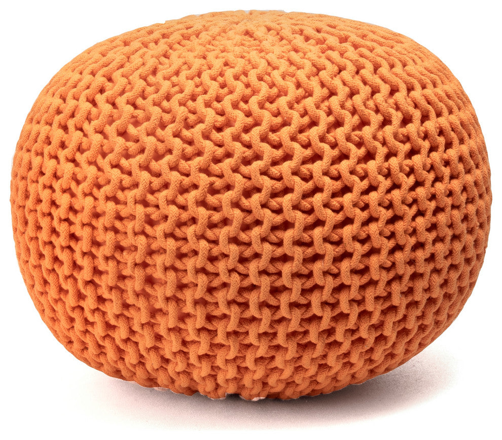 Nuloom Knitted Cotton Ling Contemporary Pouf, Orange 20"x14"
