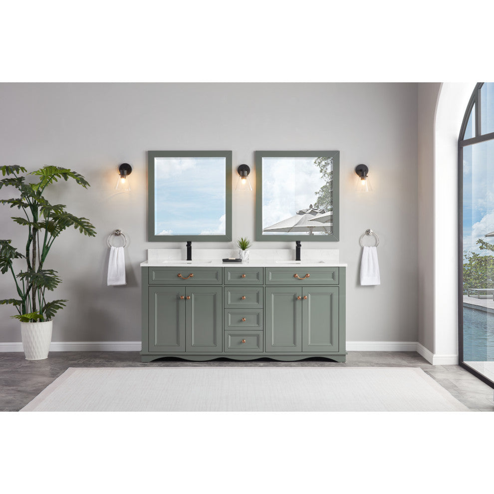 Vanity With Mirror, Sconce and Faucet Included, Pewter Green, 72"