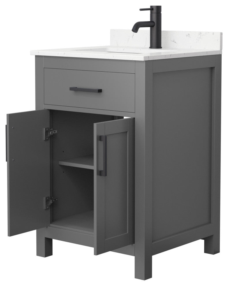 Beckett 24" Dark Gray Single Vanity, Carrara Cultured Marble Top, Black Trim