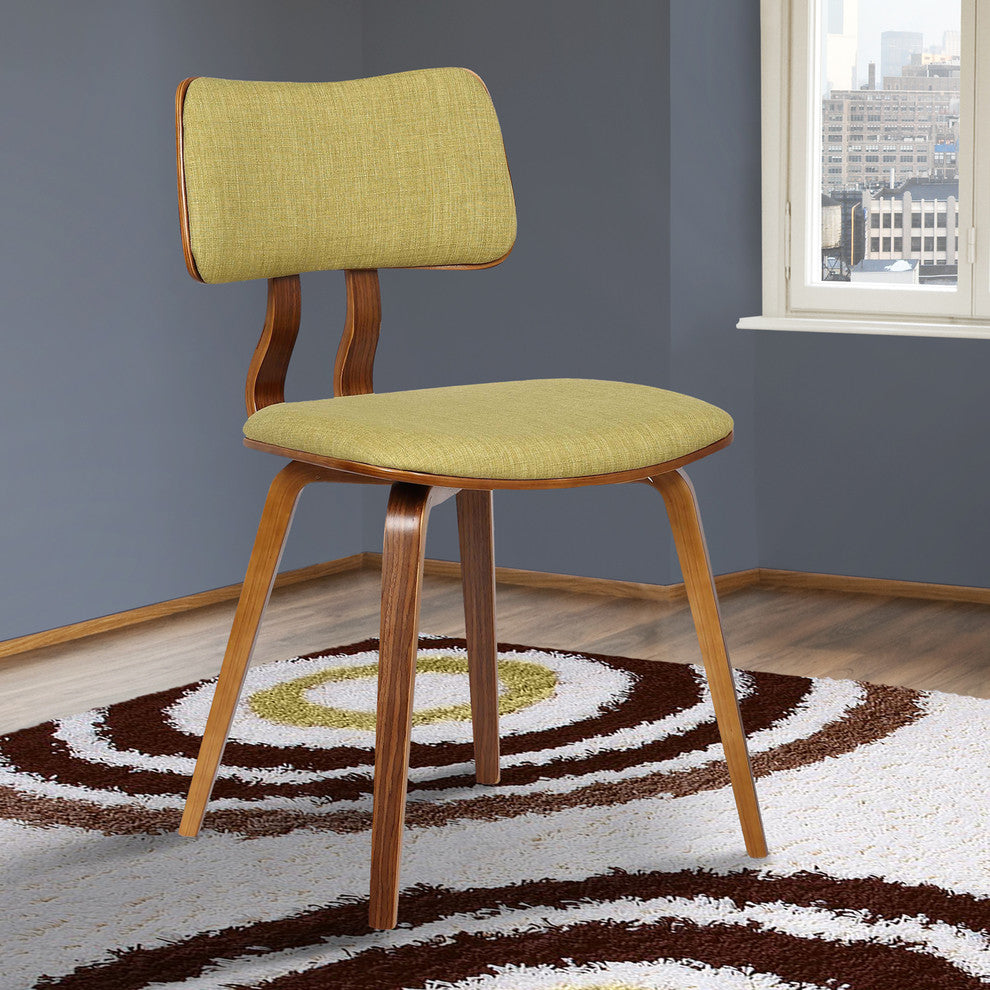 Mick Dining Chair, Walnut Wood and Green Fabric