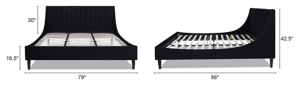 Aspen Modern Vertical Tufted Platform Bed, Anthracite Black Velvet, King