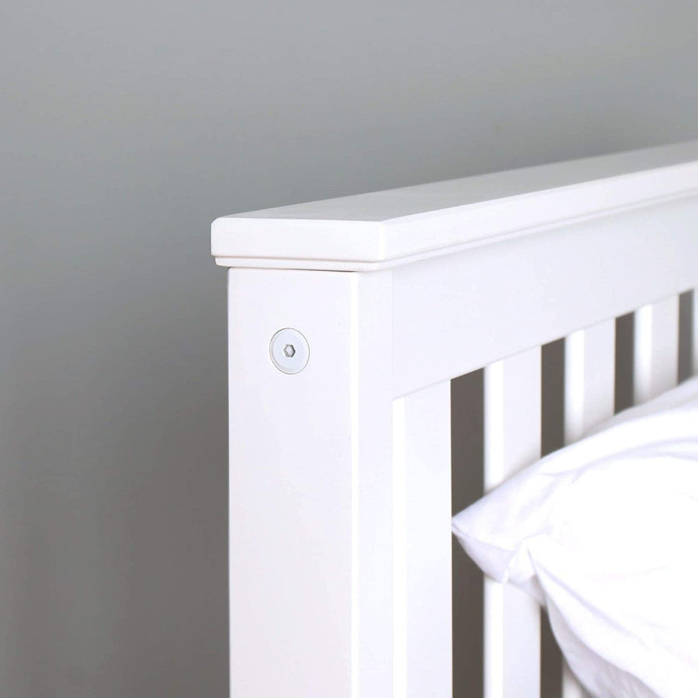 Classic Platform Bed, White Pine Wood Construction & Slatted Headboard, Twin