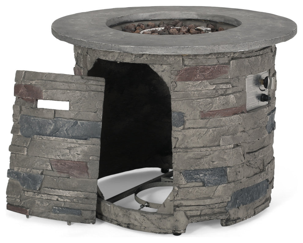 GDF Studio Blomgren 32" Stone Circular MGO Fire Pit with Gray Top, 40,000 BTU