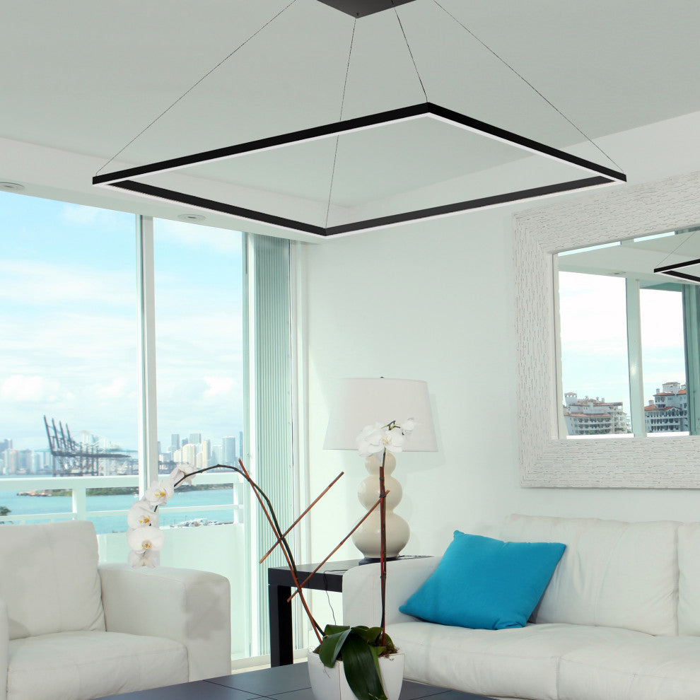 51" Atria LED Square Chandelier, Adjustable Suspension Fixture, Black