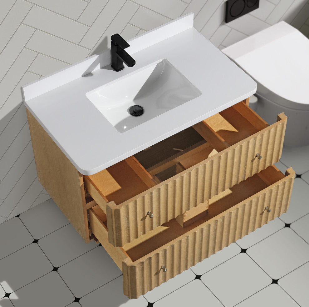 La Jolla Bathroom Vanity, Washed Oak, 36", Single Sink, Floating