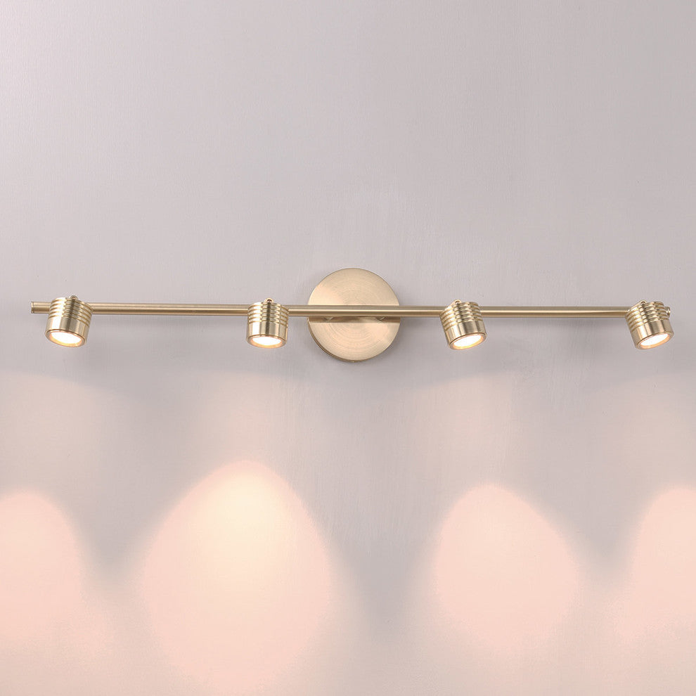 Four-Light LED Fixed Rail, Brushed Brass