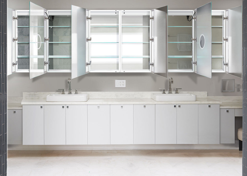 120x36 LLLRRR, Recessed Or Surface Mount Medicine Cabinet 24 Shelves, LED