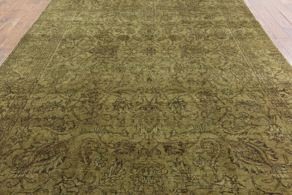 8'x12' Herati Design Floral Green Overdyed Hand Knotted Wool Area Rug H9086