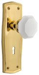 Prairie Plate Interior Mortise Waldorf White Milk Glass Knob, Unlacquered Brass