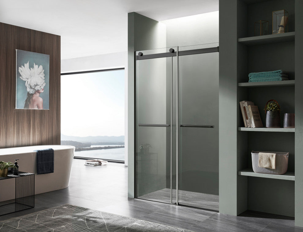 ANZZI Kahn 76" H Frameless Sliding Shower Door, Matte Black, 60" W
