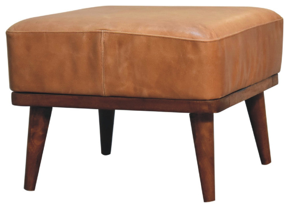 Tan Buffalo Leather Tan Footstool
