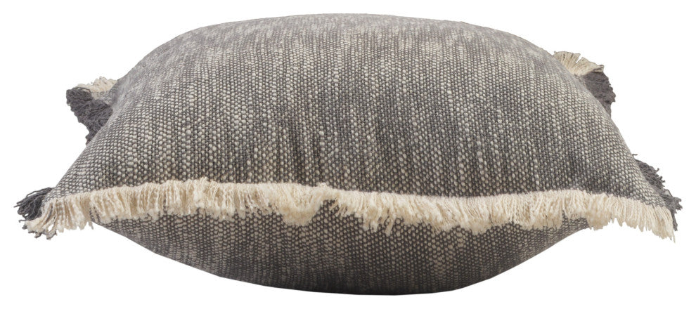 Two-Tone Cotton Throw Pillow with Fringe, Gray, 20" X 20"