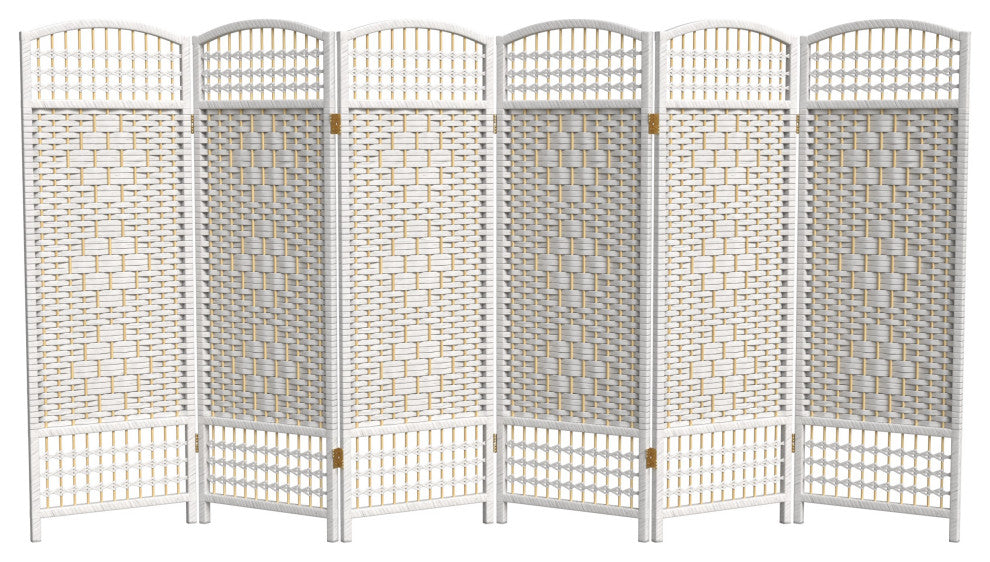 4' Tall Fiber Weave Room Divider, White, 6 Panels
