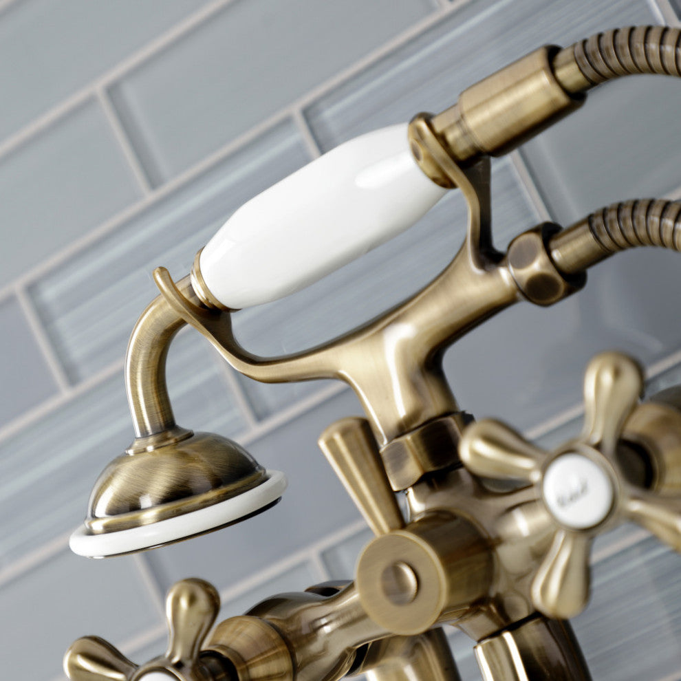 KS228AB Deck Mount Clawfoot Tub Faucet With Hand Shower, Antique Brass
