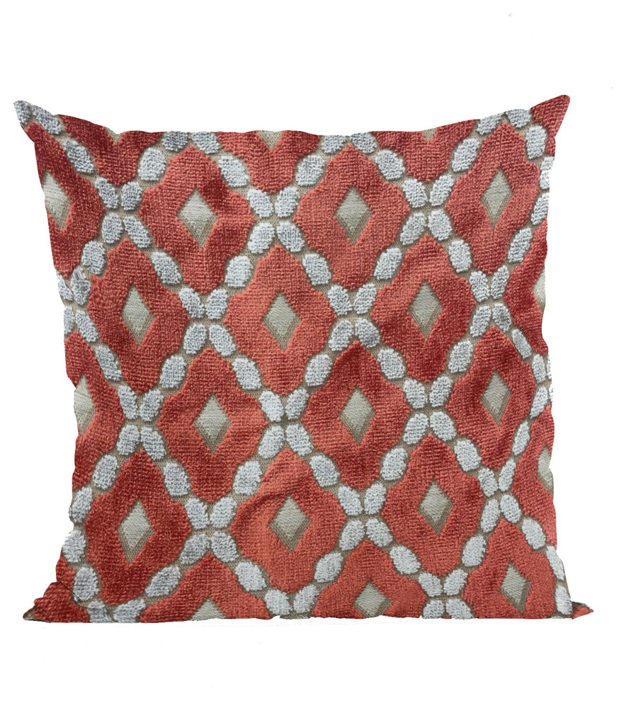 Plutus Velvet Majestic Red, Gray Handmade Luxury Pillow, 18"x18"