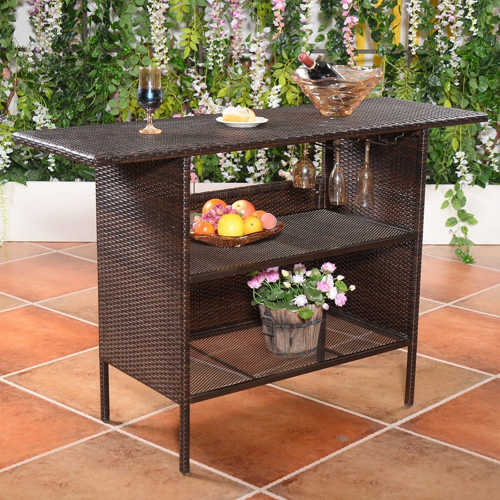 Modern Outdoor Rattan Bar Counter Table