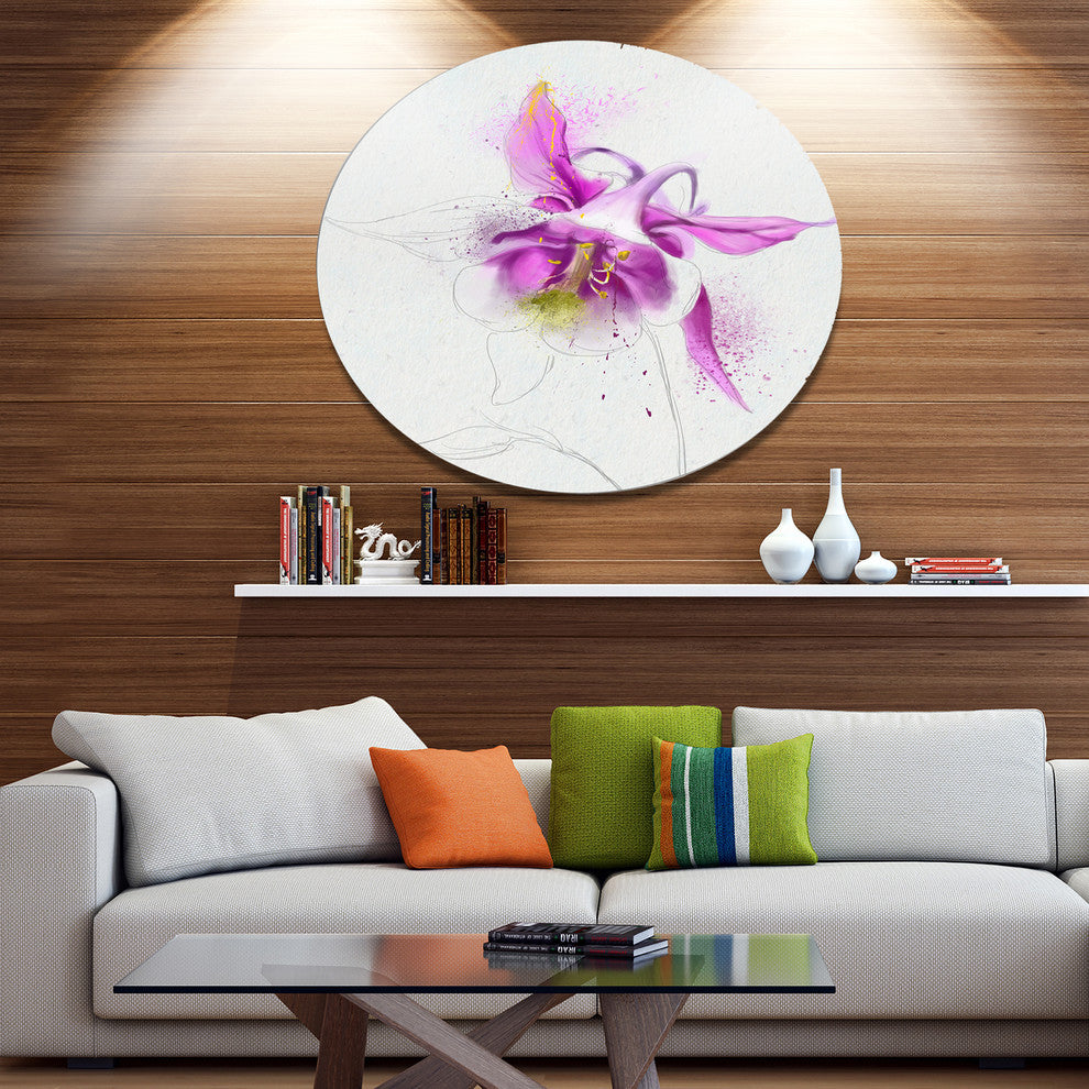 Purple Aquilegia Watercolor Sketch, Flower Disc Metal Wall Art, 36"