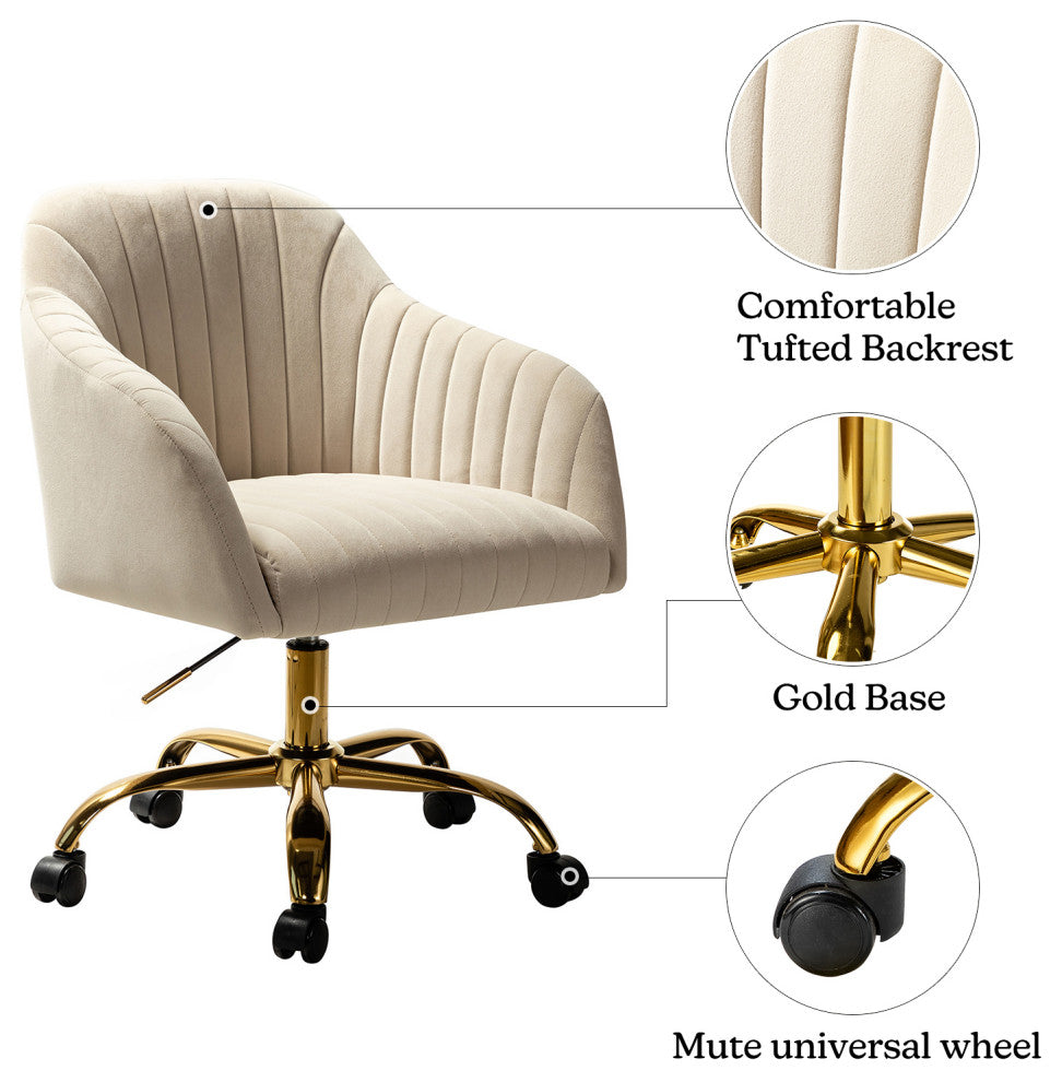 Swivel Rolling Task Chair With Tufted Back, Tan