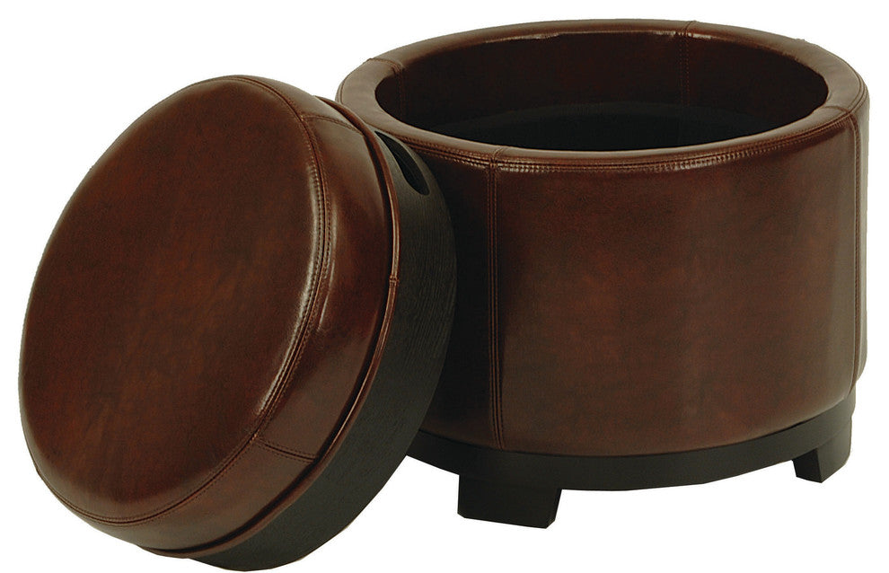 Safavieh Round Storage Tray Ottoman, Cordovan