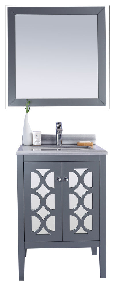 Mediterraneo, 24" Gray Cabinet With White Stripes Marble Countertop