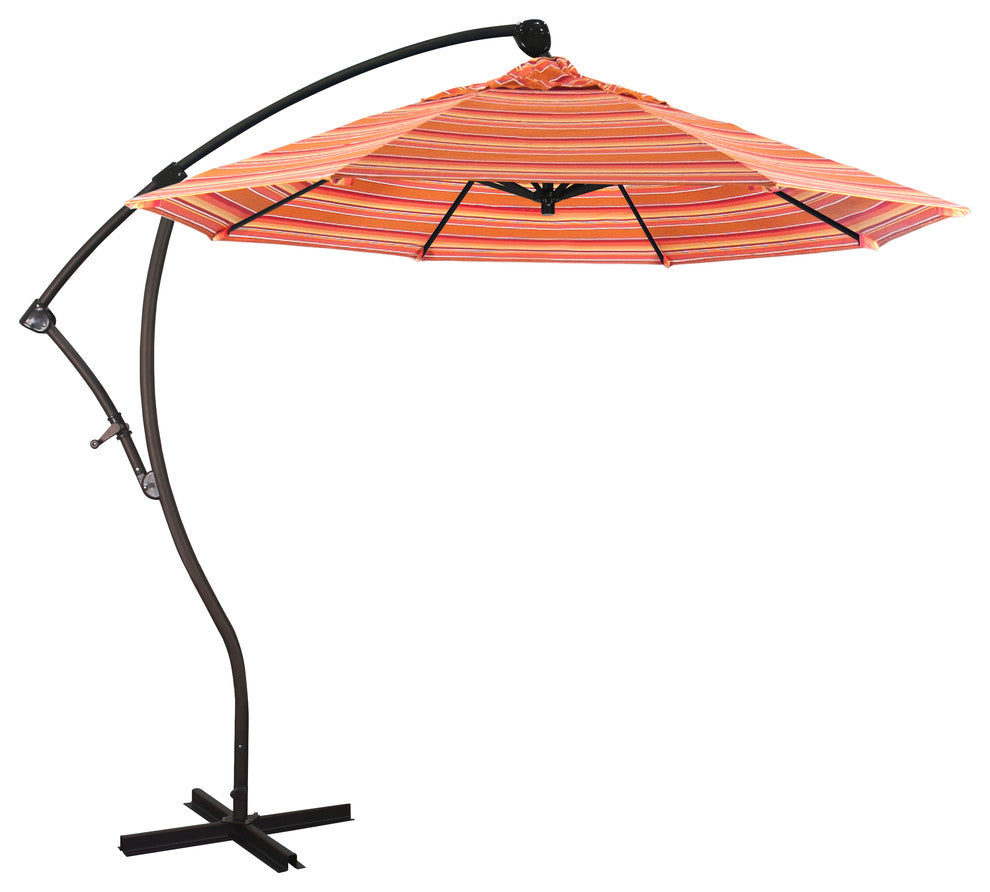 9' Bronze Cantilever Crank Lift 360-Rotation Aluminum Umbrella, Sunbrella, Dolce Mango