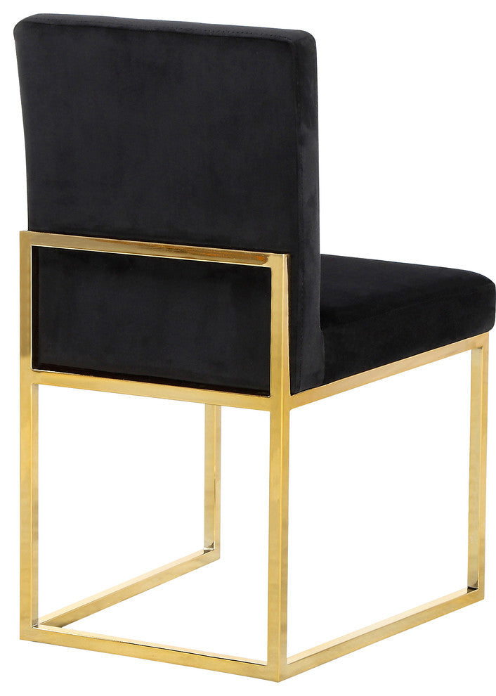 Giselle Velvet Dining Chairs, Set of 2, Black, Gold Base