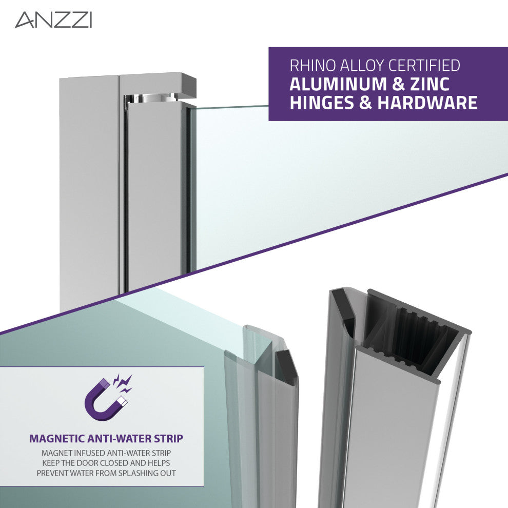 ANZZI Lancer Semi-Frameless Hinged Shower Door, Brushed Nickel, 23" X 72"