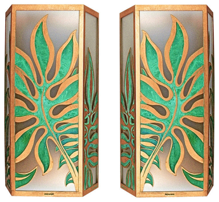 Monstera Sconce 17" Patina Finish, Left
