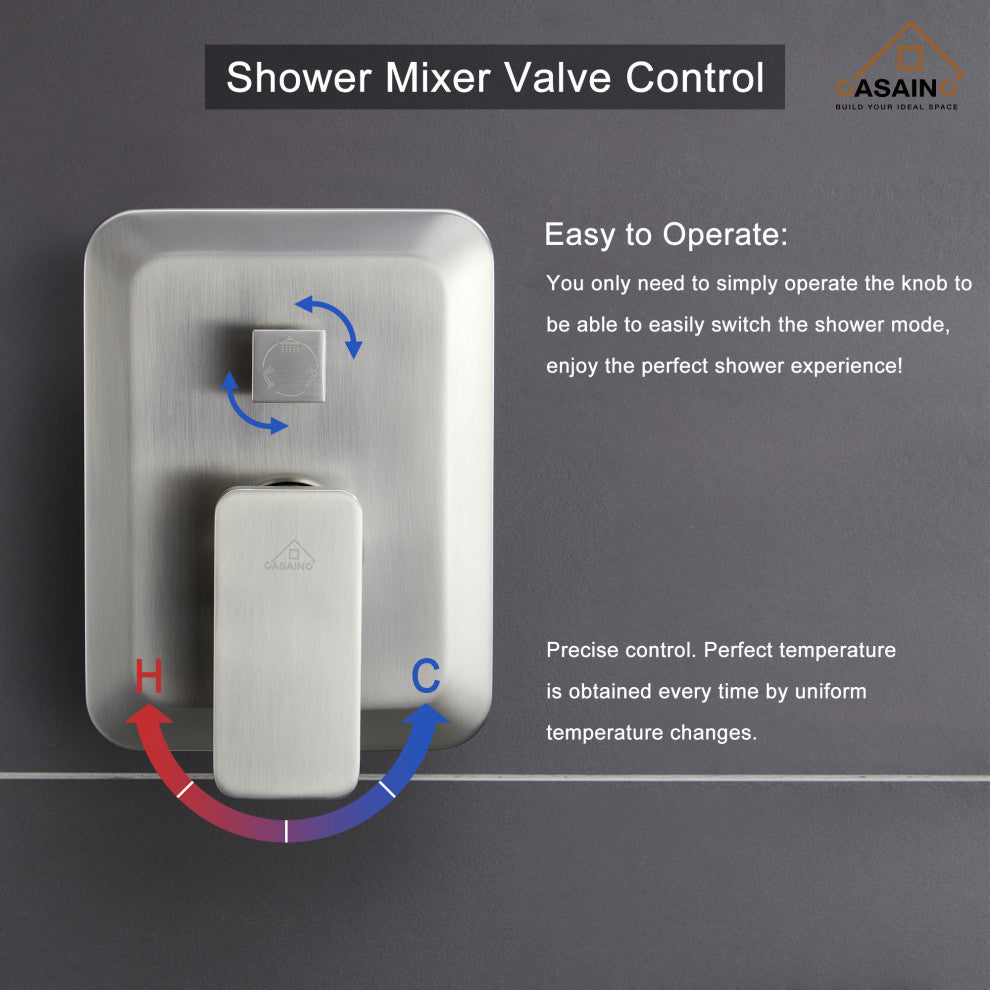 9inch Shower System Brushed Nickel Dual Head Waterfall Shower Bar System, Brushed Nickle